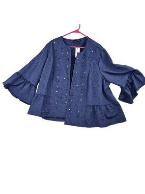 Lane Bryant Womens Open Cardigan Navy Blue Size 26/28 Polyester-Cotton